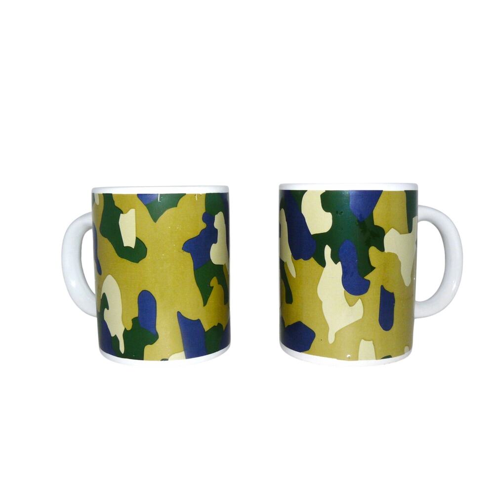 Vintage Camouflage Ceramic Coffee Mug Set Green & Beige Durable & Stylish
